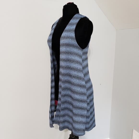 NWT Honey & Lace Tahoe Striped Blue Black A Line Knit Duster Vest Small - Picture 4 of 10